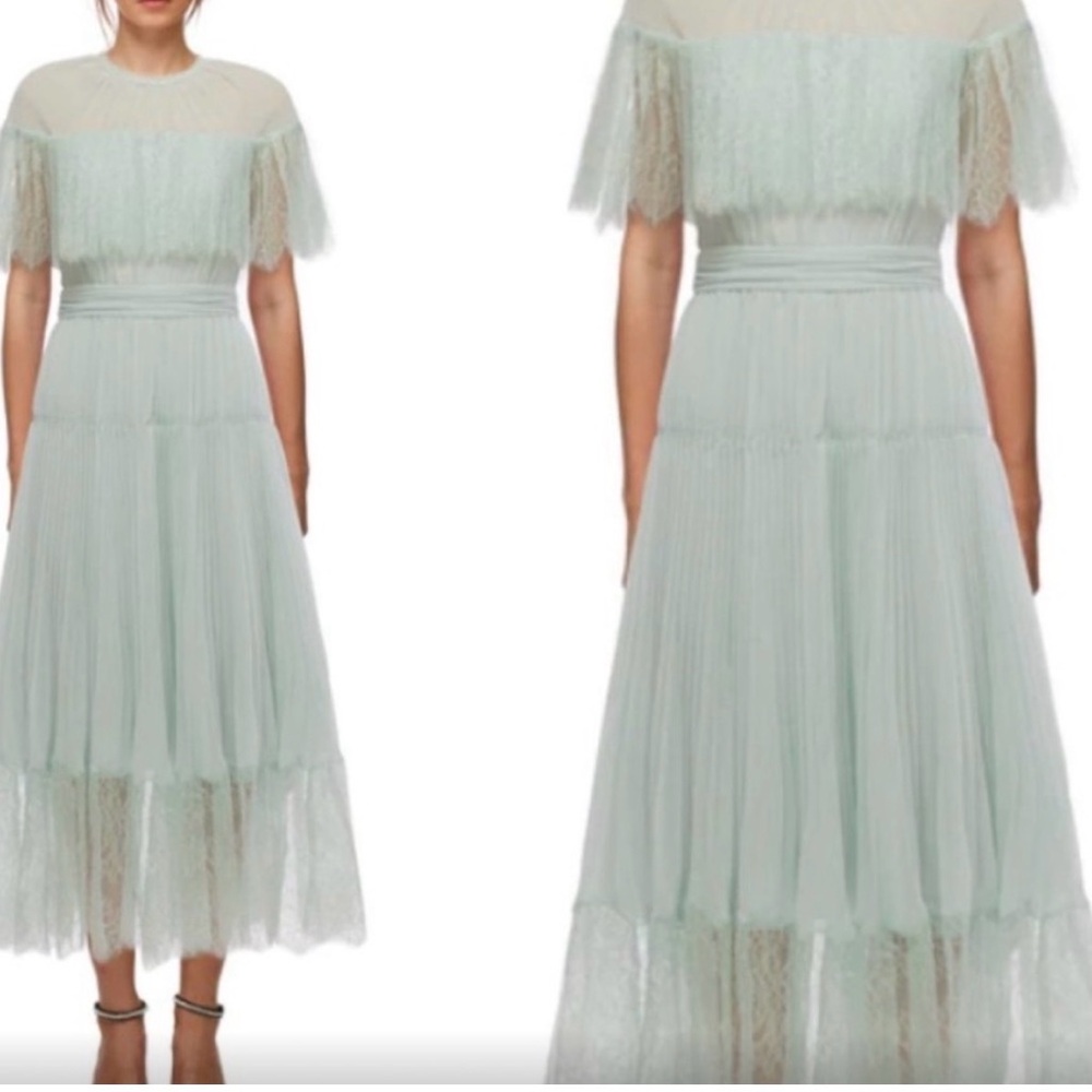 Self-Portrait Mint Lace Pleated Midi Dress